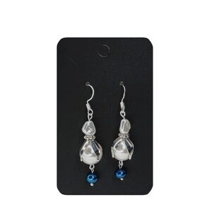 Pearl Drop Handmade Dangle Earrings in Silver tone and white & blue faux pearls